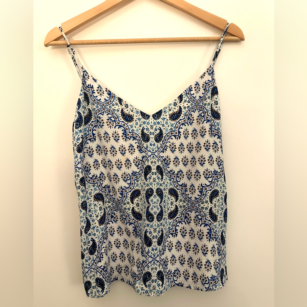 L'agence Blue And Cream Printed Silk Cami